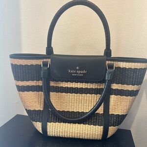 Kate Spade New York Cruise Medium Striped Straw Convertible Tote Bag